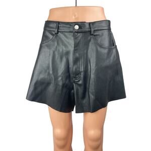 WeWoreWhat Black Faux Vegan Leather High Rise Wide Leg Flare A-Line Shorts Sz 30